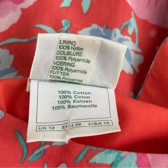 Laura Ashley Vtg 90s Floral Bow Dress Size 10 Pink Red Cotton Crinoline Skirt - Picture 7 of 14
